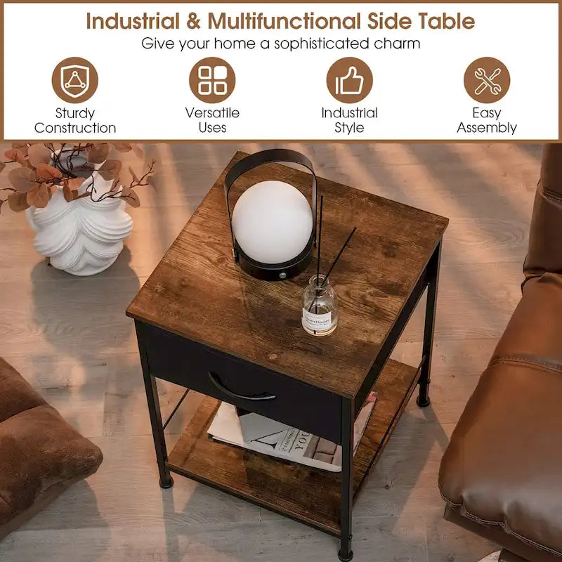 Costway 2 PCS 2-tier Nightstand Bedside End Sofa Table with Drawer - 16  x 16  x 21  (L x W x H)