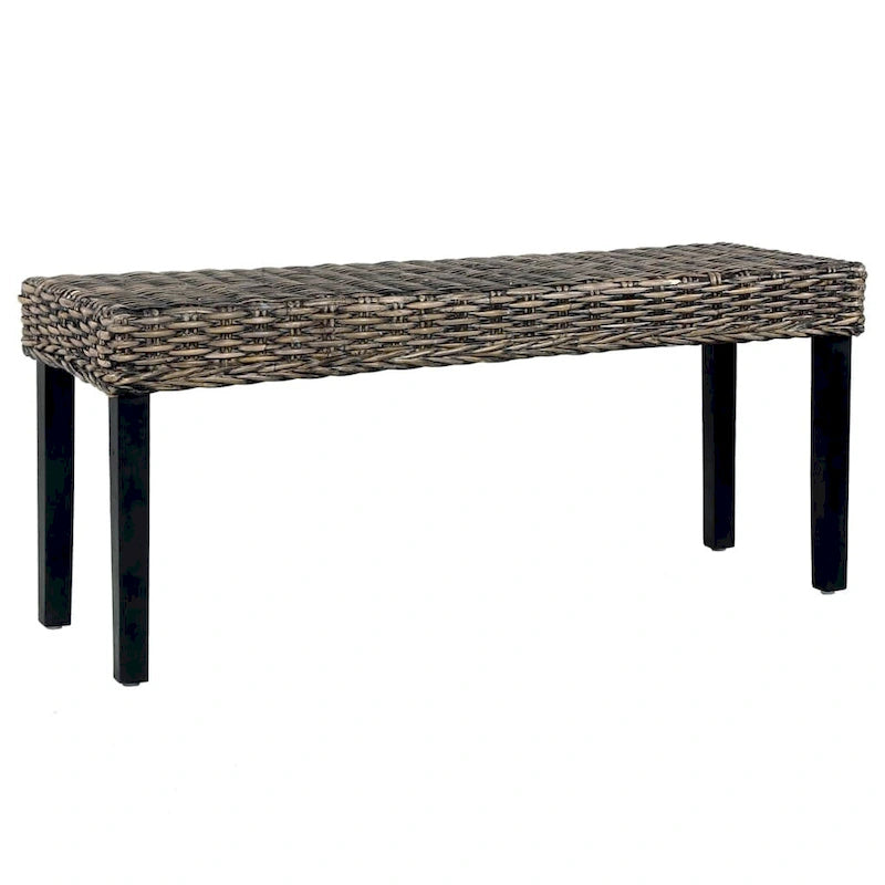vidaXL Bench 43.3 Black Natural Kubu Rattan and Solid Mango Wood