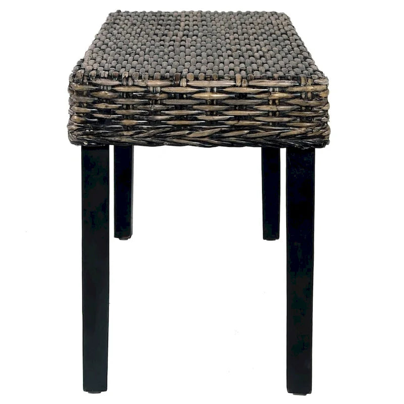 vidaXL Bench 43.3 Black Natural Kubu Rattan and Solid Mango Wood