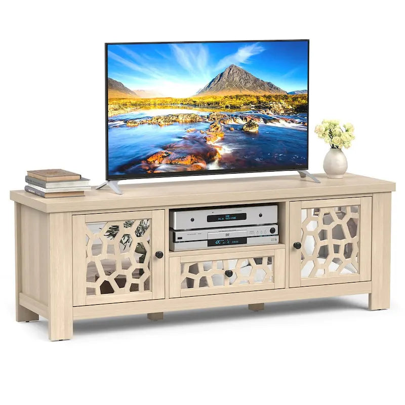 Gymax 55 Retro TV Stand Media Entertainment Center w/ Mirror Doors &