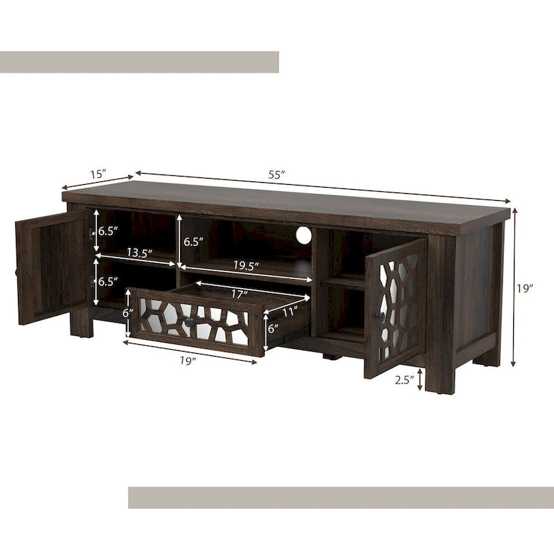 Gymax 55 Retro TV Stand Media Entertainment Center w/ Mirror Doors &