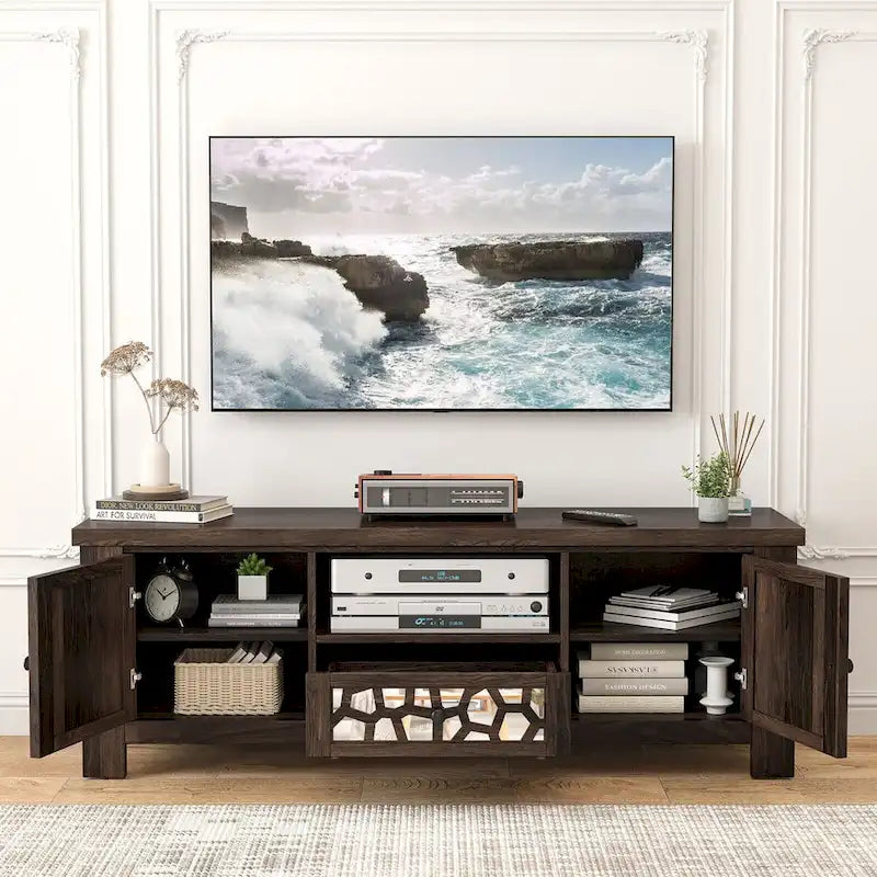 Gymax 55 Retro TV Stand Media Entertainment Center w/ Mirror Doors &