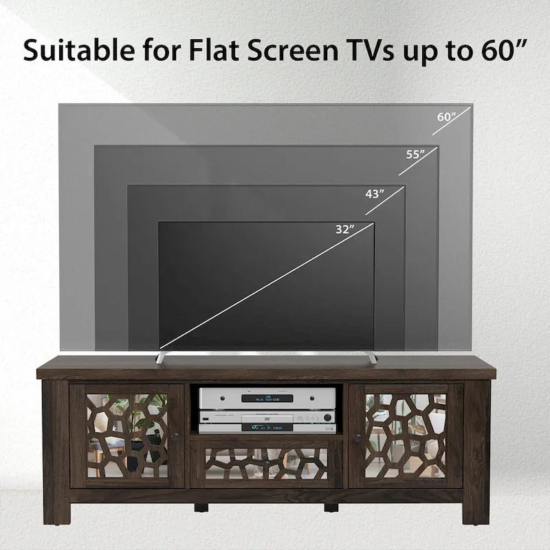 Gymax 55 Retro TV Stand Media Entertainment Center w/ Mirror Doors &
