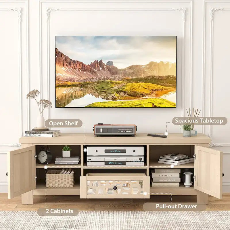 Gymax 55 Retro TV Stand Media Entertainment Center w/ Mirror Doors &