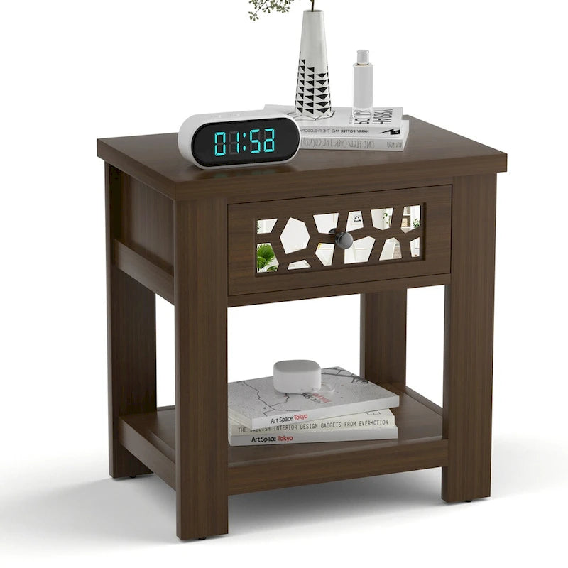 Gymax Side End Table Nightstand w/ Drawer Wood for Living Room Bedroom