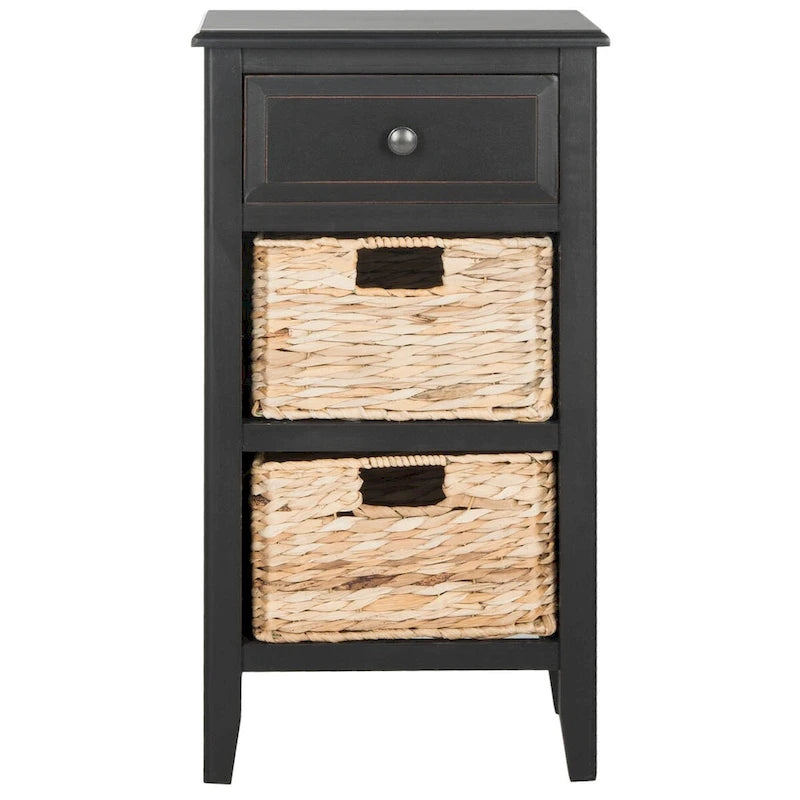 SAFAVIEH Helma Distressed Black Drawer Storage Side Table - 15  x 11.8  x 27.6  - 15Wx12Dx26H