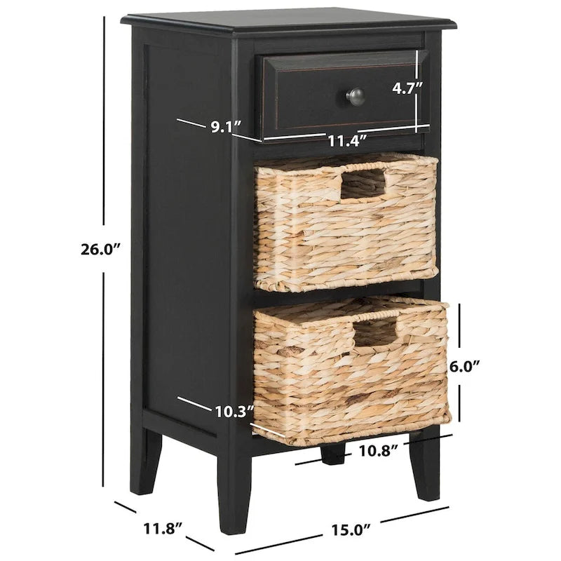 SAFAVIEH Helma Distressed Black Drawer Storage Side Table - 15  x 11.8  x 27.6  - 15Wx12Dx26H