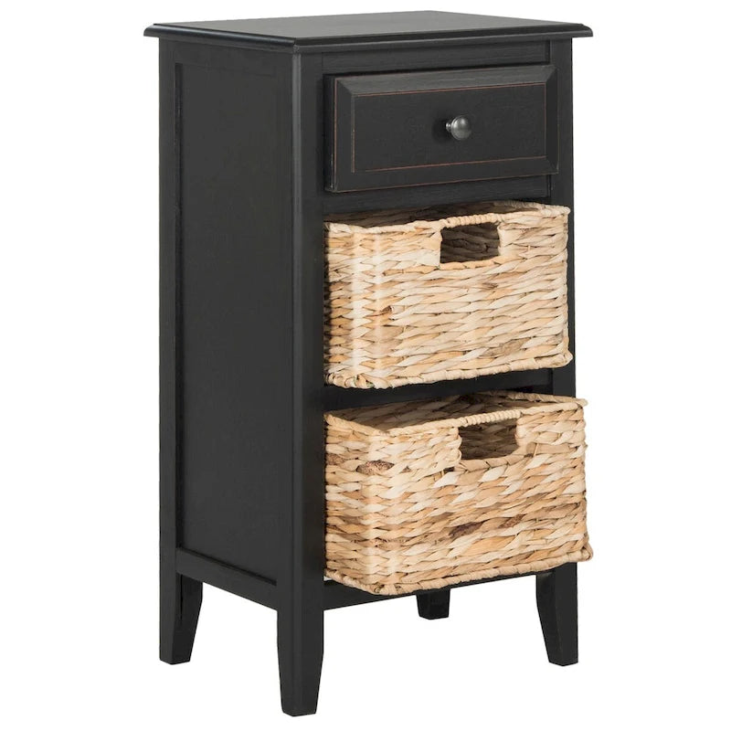 SAFAVIEH Helma Distressed Black Drawer Storage Side Table - 15  x 11.8  x 27.6  - 15Wx12Dx26H