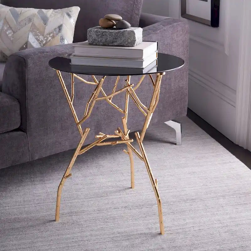 SAFAVIEH Treasures Lawanda Gold/ Blue-White Top Accent Table - 18  W x 18  L x 22.5  H - 18Wx18Dx23H