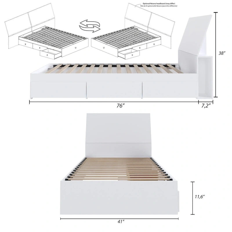 Nexera Paris Storage Bed with Headboard, White