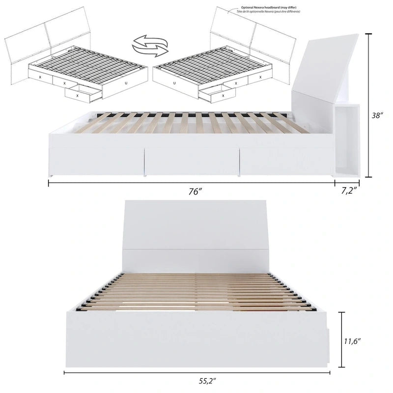 Nexera Paris Storage Bed with Headboard, White
