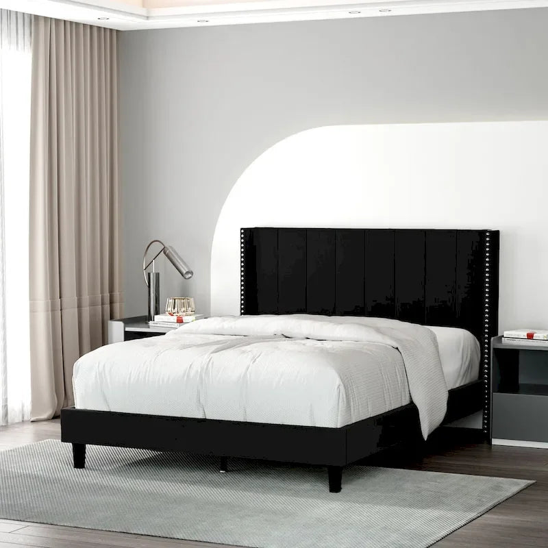 Modern Upholstered Tufted Headboard Platform Bed Frame