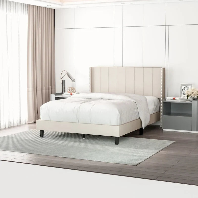 Modern Upholstered Tufted Headboard Platform Bed Frame
