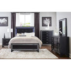Fey Black LED Faux Leather Upholstered Tufted Bed