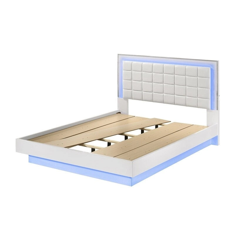 Best Quality Furniture B750 White Lacquer with LED Bedroom Set