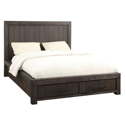 Adan King Size Storage Bed, Panel Design, 2 Drawers, Brushed Gray Brown