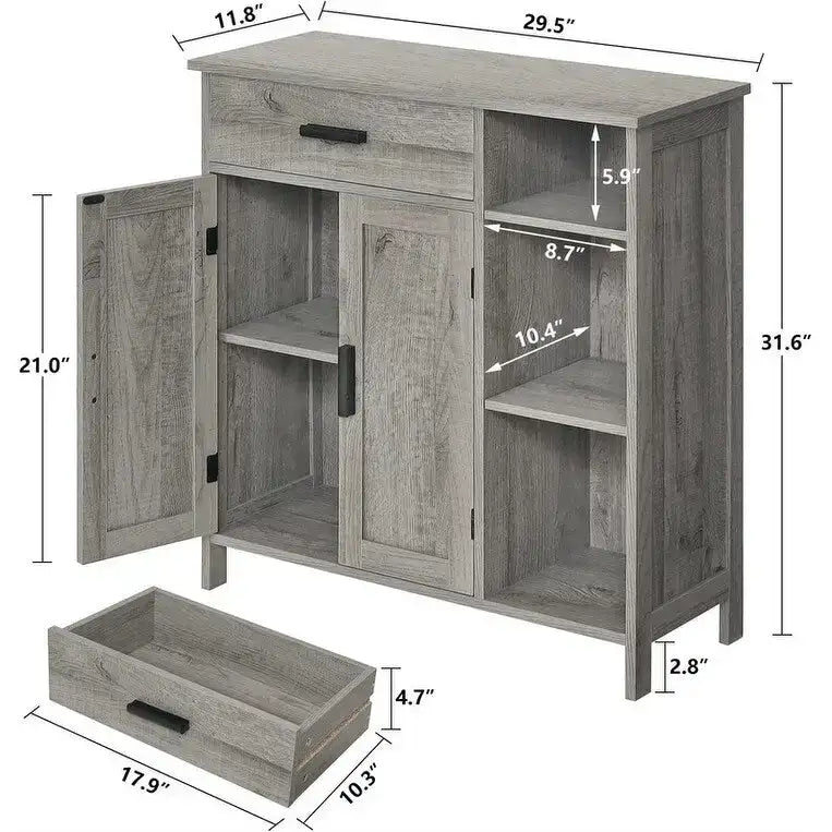 Storage Cabinet with Doors and Shelves - 11.8 D x 29.5 W x 31.6 H