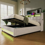Queen/Full Size Upholstered Platform bed with a Hydraulic Storage System, LED and USB Charging