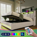 Queen/Full Size Upholstered Platform bed with a Hydraulic Storage System, LED and USB Charging