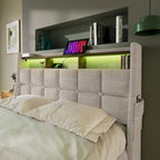 Queen/Full Size Upholstered Platform bed with a Hydraulic Storage System, LED and USB Charging