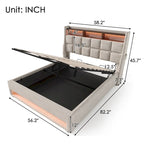Queen/Full Size Upholstered Platform bed with a Hydraulic Storage System, LED and USB Charging