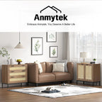 Anmytek Modern 3-Drawer Brown Dresser Rattan Chest of Drawers Storage Cabinet for Bedroom