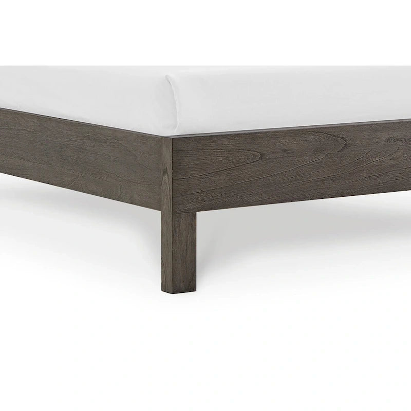 Yee Queen Bed, Gray Wood, 4 Side Drawers, Cut Out Headboard Design