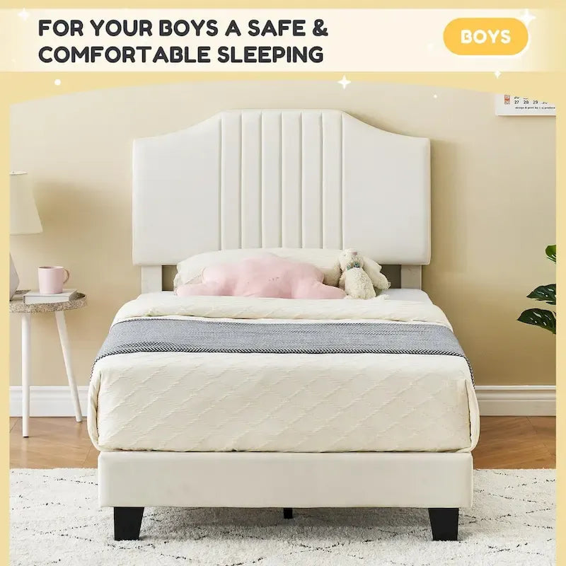 Upholstered Kids Tufted Bed Frame with Headboard