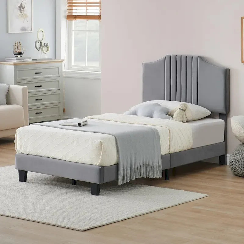 Upholstered Kids Tufted Bed Frame with Headboard