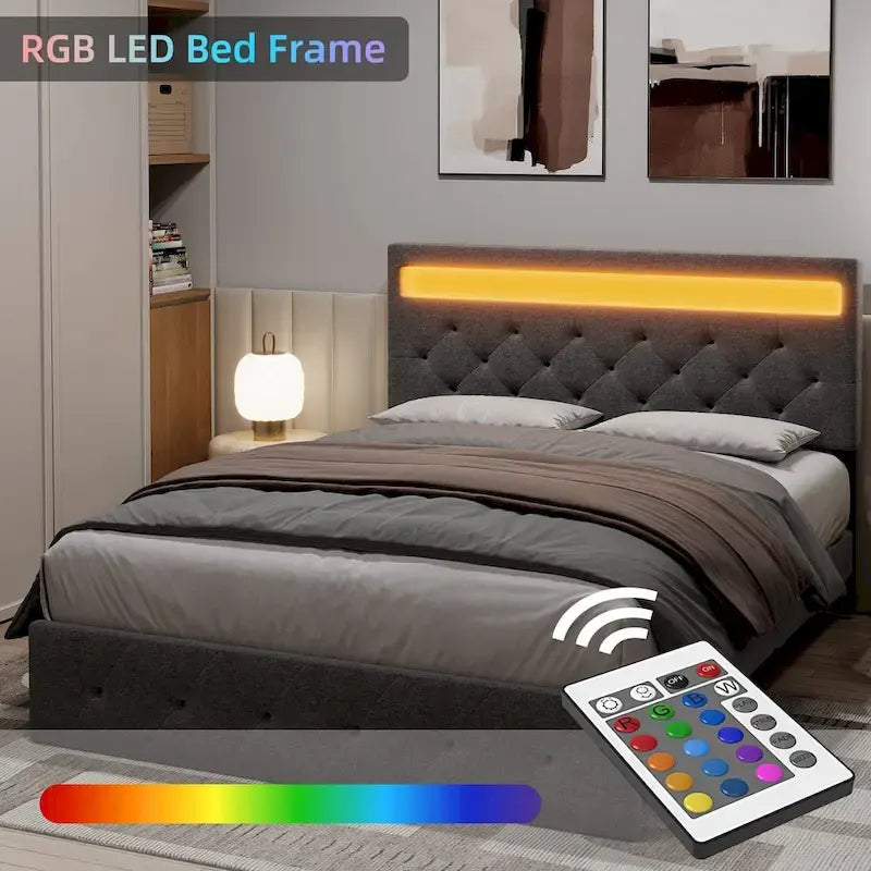 Bed Frame with LED Lights Headboard
