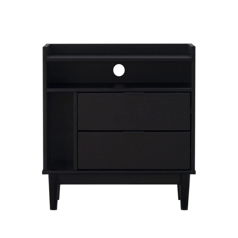 Mid-Century Modern Solid Wood 2-Drawer Gallery Nightstand