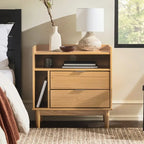 Mid-Century Modern Solid Wood 2-Drawer Gallery Nightstand