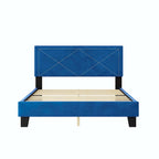 Simple Queen Size Upholstered Bed Frame with Rivet Design, Modern Velvet Platform Bed with headboard