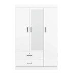 3-Door Mirror Wardrobe with Shelves and 2 Drawers