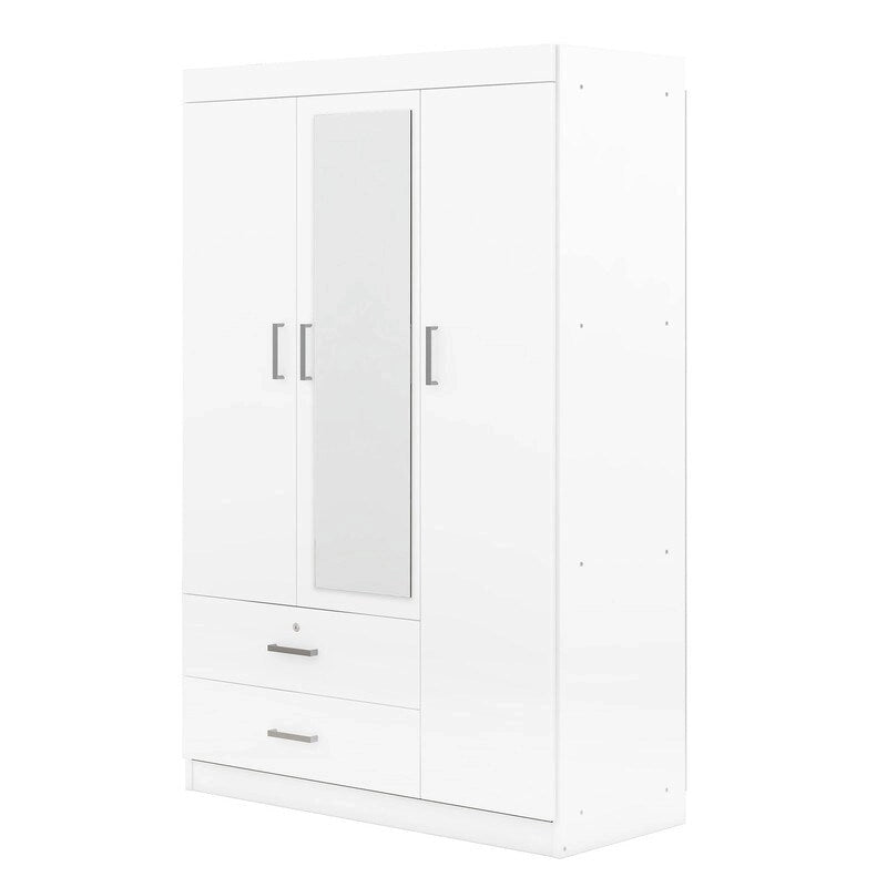 3-Door Mirror Wardrobe with Shelves and 2 Drawers