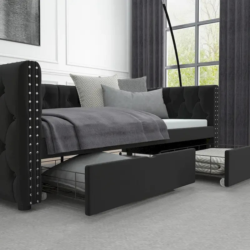Twin Size Daybed with Drawers Upholstered Tufted Sofa Bed