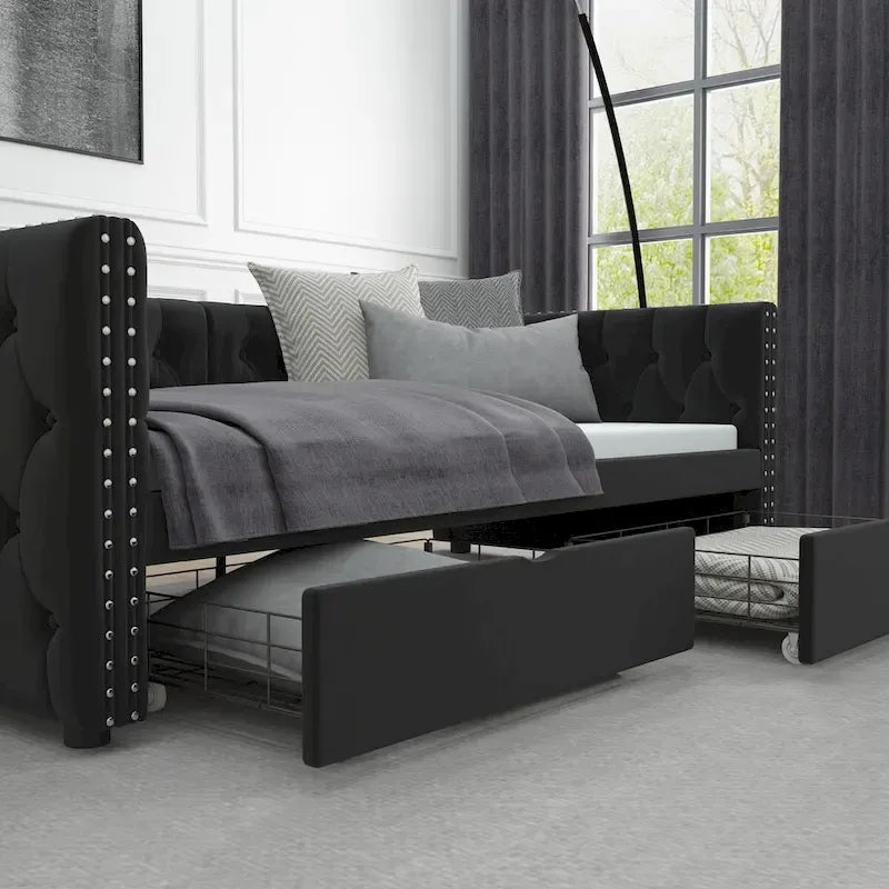 Twin Size Daybed with Drawers Upholstered Tufted Sofa Bed