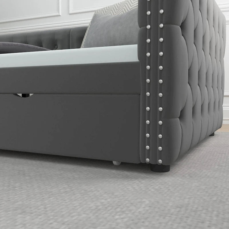 Twin Size Daybed with Drawers Upholstered Tufted Sofa Bed
