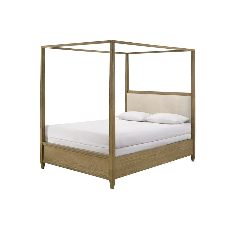 Newell 6 Piece Light Brown Upholstered Canopy Platform Bedroom Set