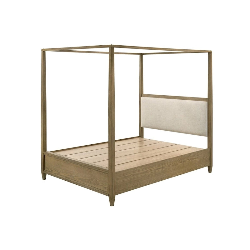Newell 6 Piece Light Brown Upholstered Canopy Platform Bedroom Set