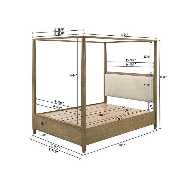 Newell 6 Piece Light Brown Upholstered Canopy Platform Bedroom Set