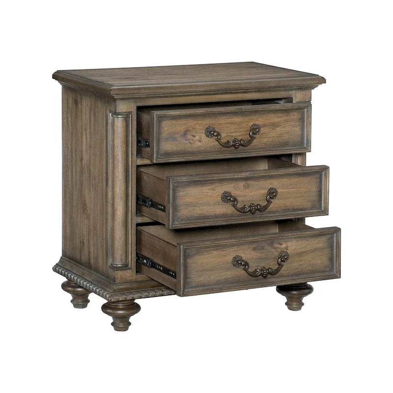 Traditional Bedroom Set 3pc Button-Tufted Formal Bed and Two Nightstands