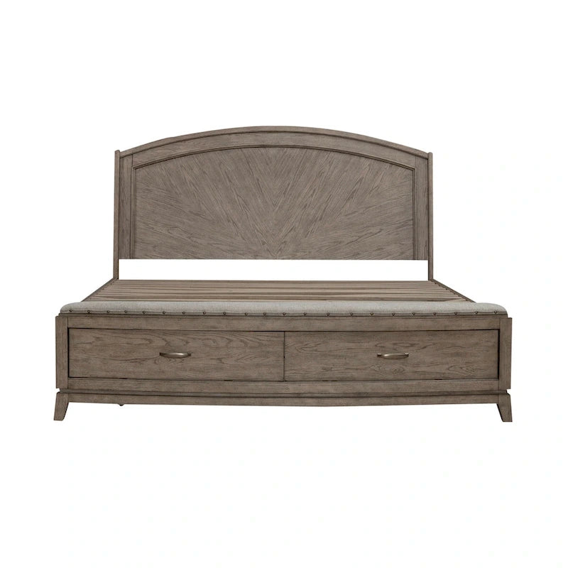 Avalon Burnished Beige Oak King Panel Storage Bed Bedroom Set