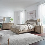 Avalon Burnished Beige Oak King Panel Storage Bed Bedroom Set