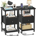 Set of 2 Nightstand with Charge Station and LED Light, End Table with Drawers