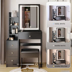 Left Bedside Cabinet Makeup Vanity Table Set with Stool and LED Mirror