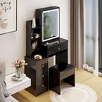 Left Bedside Cabinet Makeup Vanity Table Set with Stool and LED Mirror