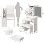 Left Bedside Cabinet Makeup Vanity Table Set with Stool and LED Mirror