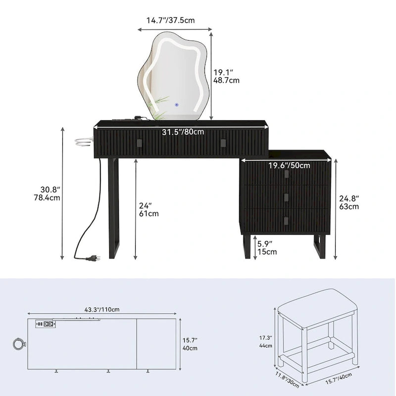 Moasis Expandable Cloud Vanity With Built-in Socket and Lighted Mirror - 49.90  H X 51.10  W X 15.70  D