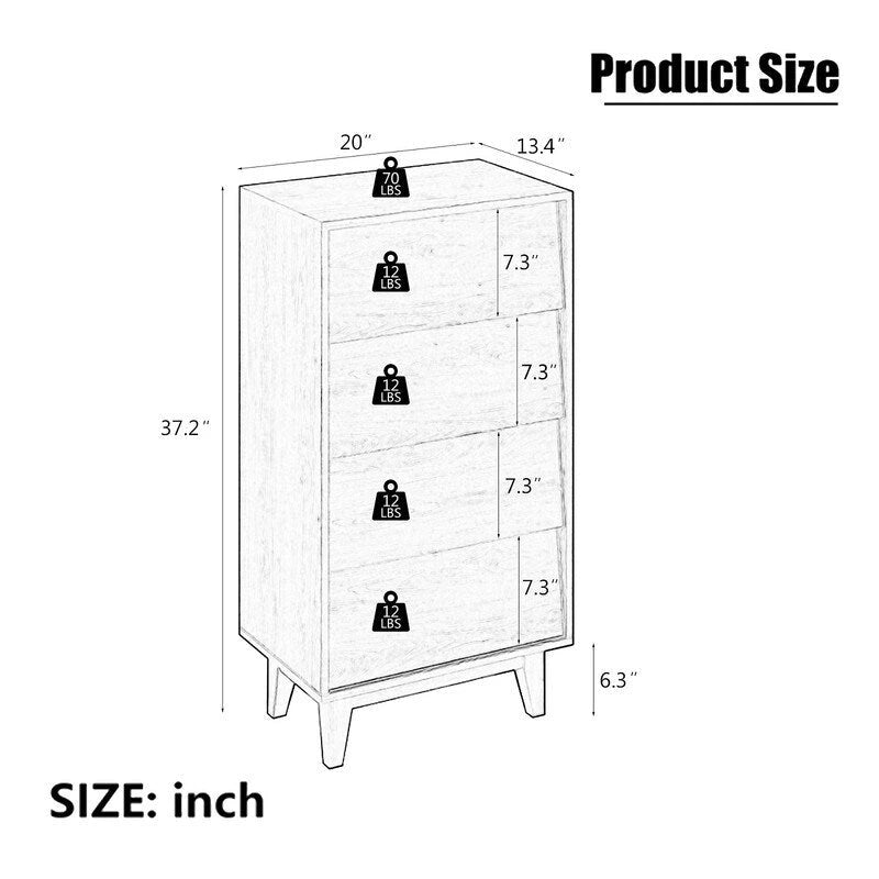 Mieres Dresser for Bedroom, 37  Tall Dresser Chest of Drawers, Hidden Drawer Handle, Storage Drawer Organizer